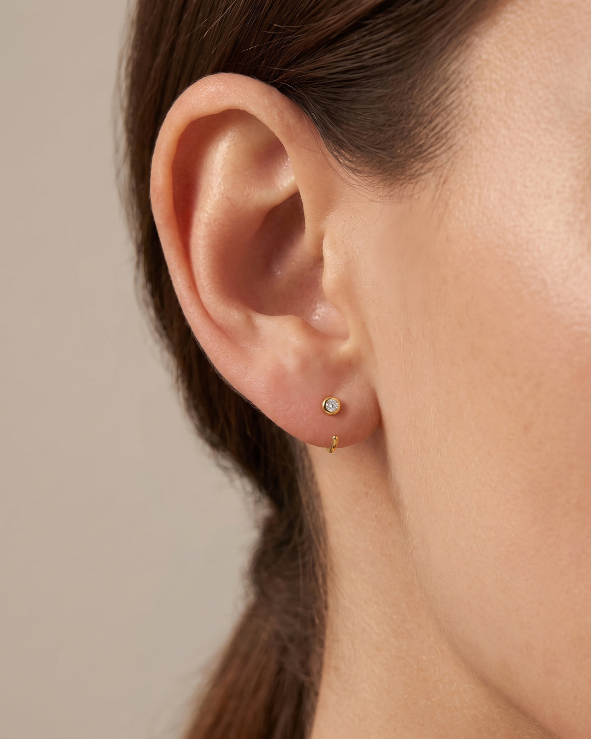 Bezel CZ Open Hoop Earrings