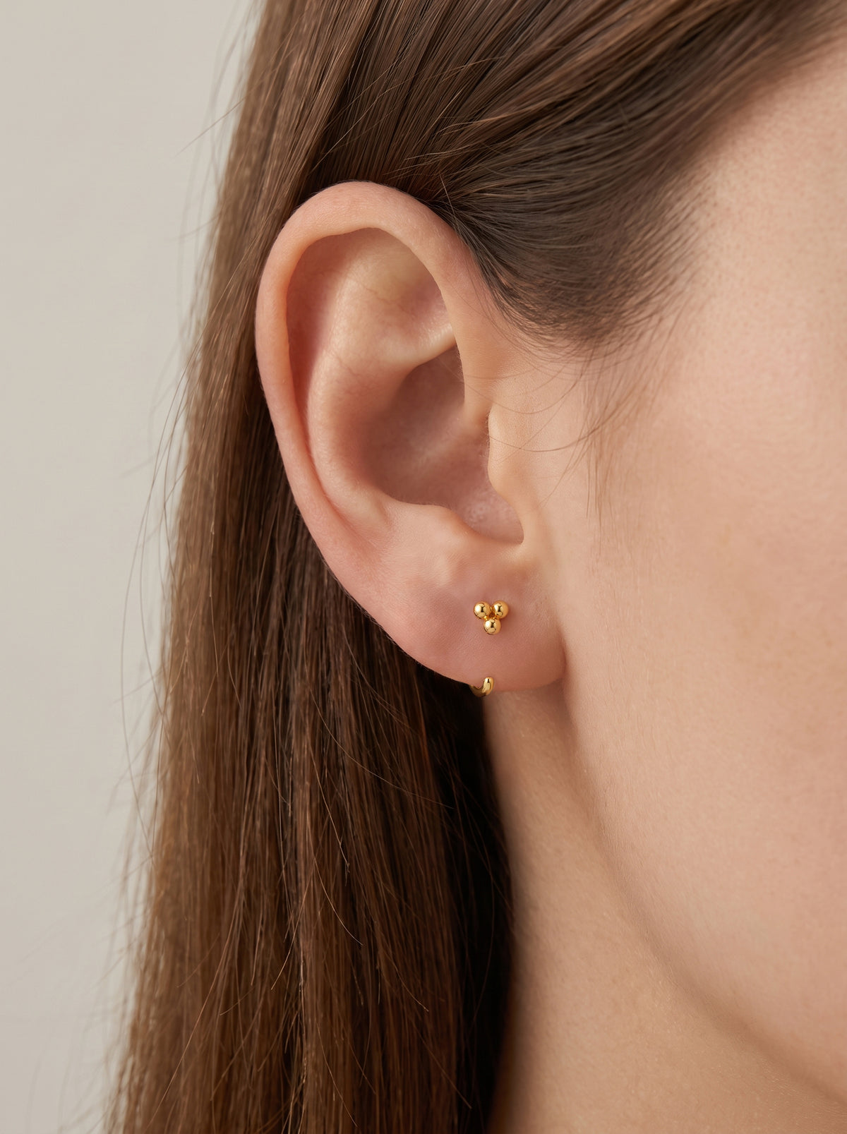 Trio Bead Open Hoop Earrings