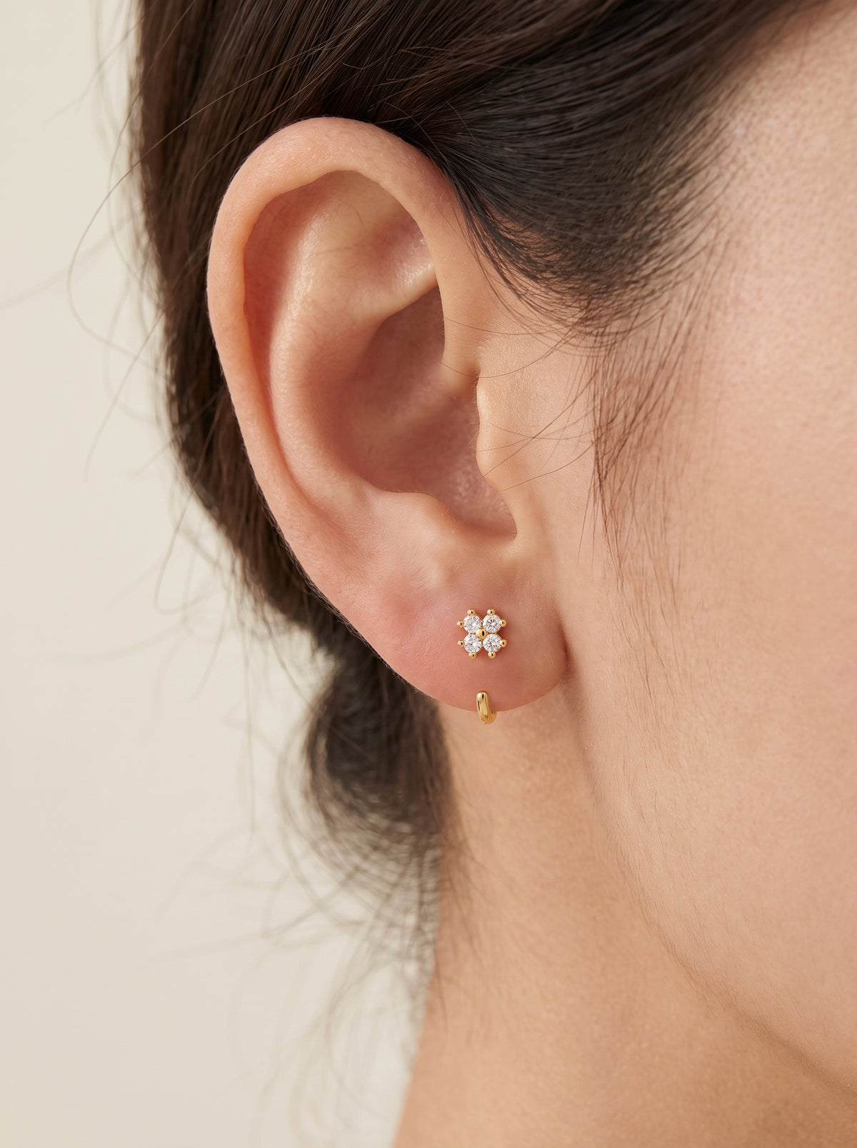Floral CZ Open Hoop Earrings