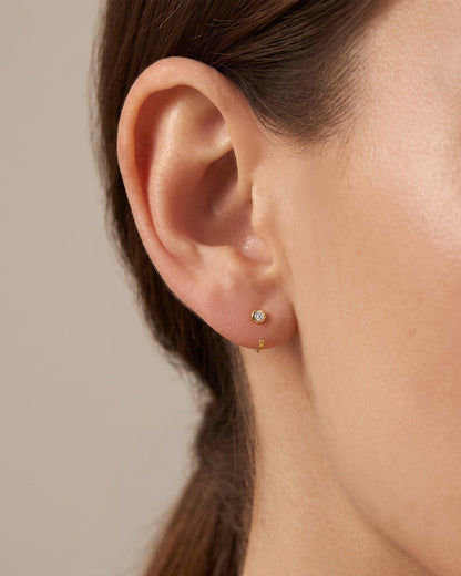 Bezel CZ Open Hoop Earrings