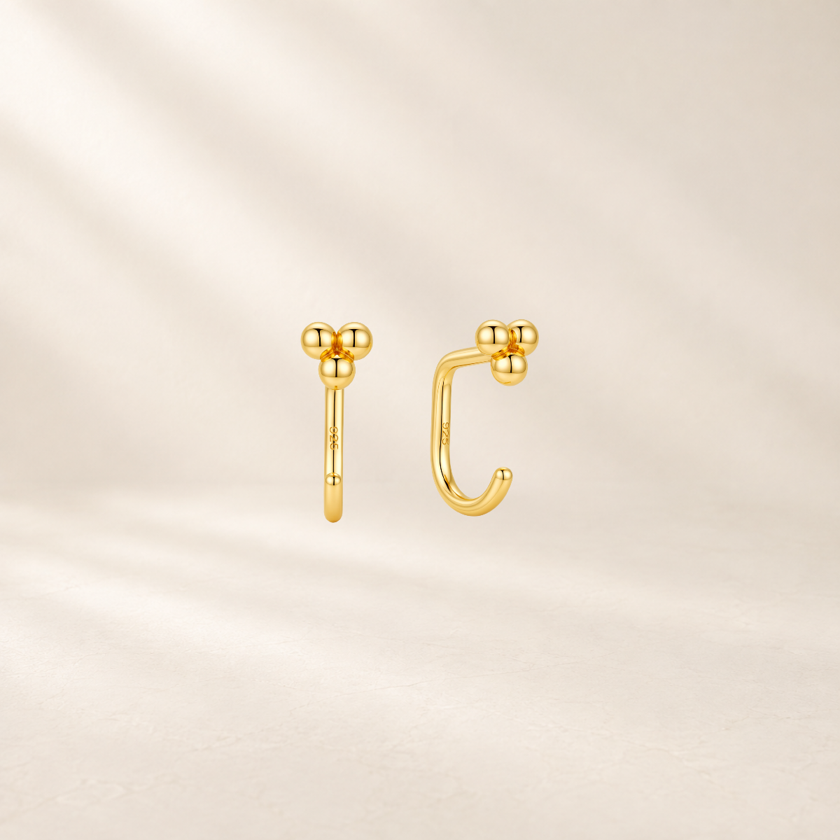 Trio Bead Open Hoop Earrings