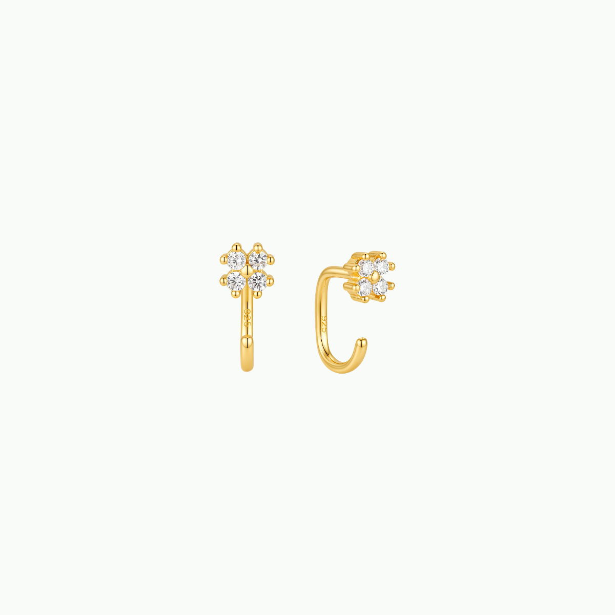 Floral CZ Open Hoop Earrings