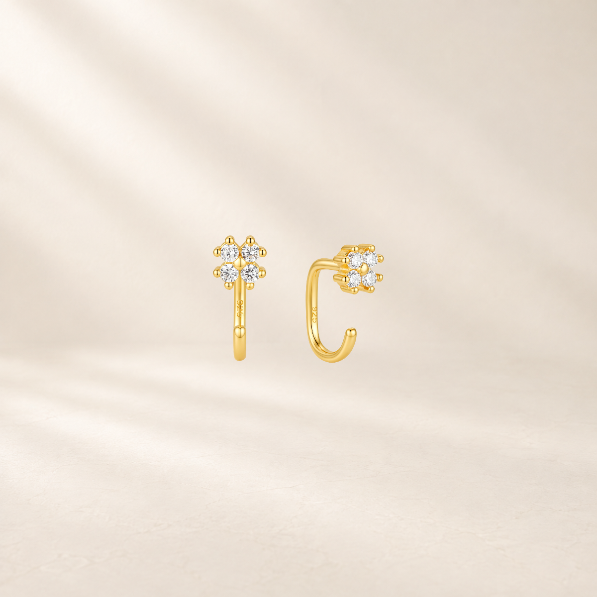 Floral CZ Open Hoop Earrings