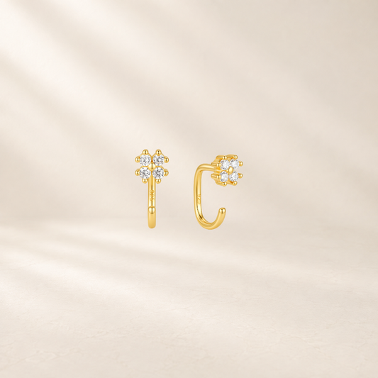Floral CZ Open Hoop Earrings