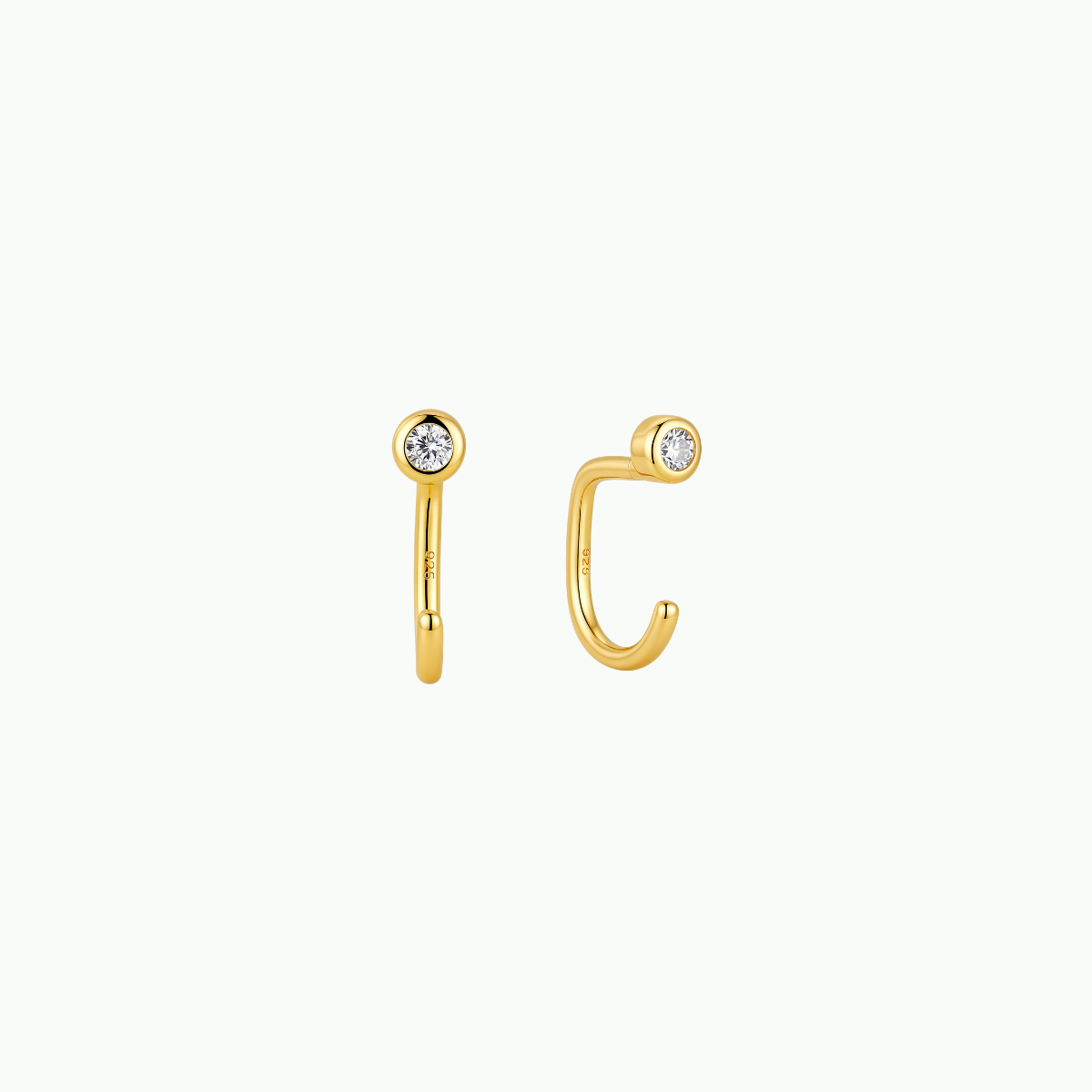 Bezel CZ Open Hoop Earrings