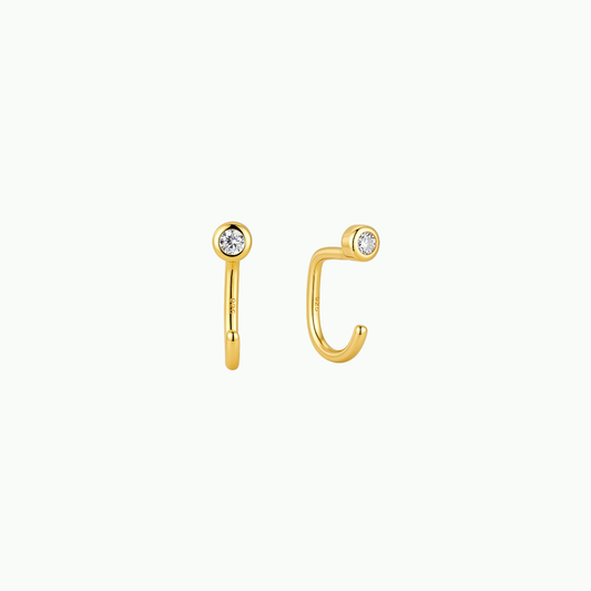Bezel CZ Open Hoop Earrings