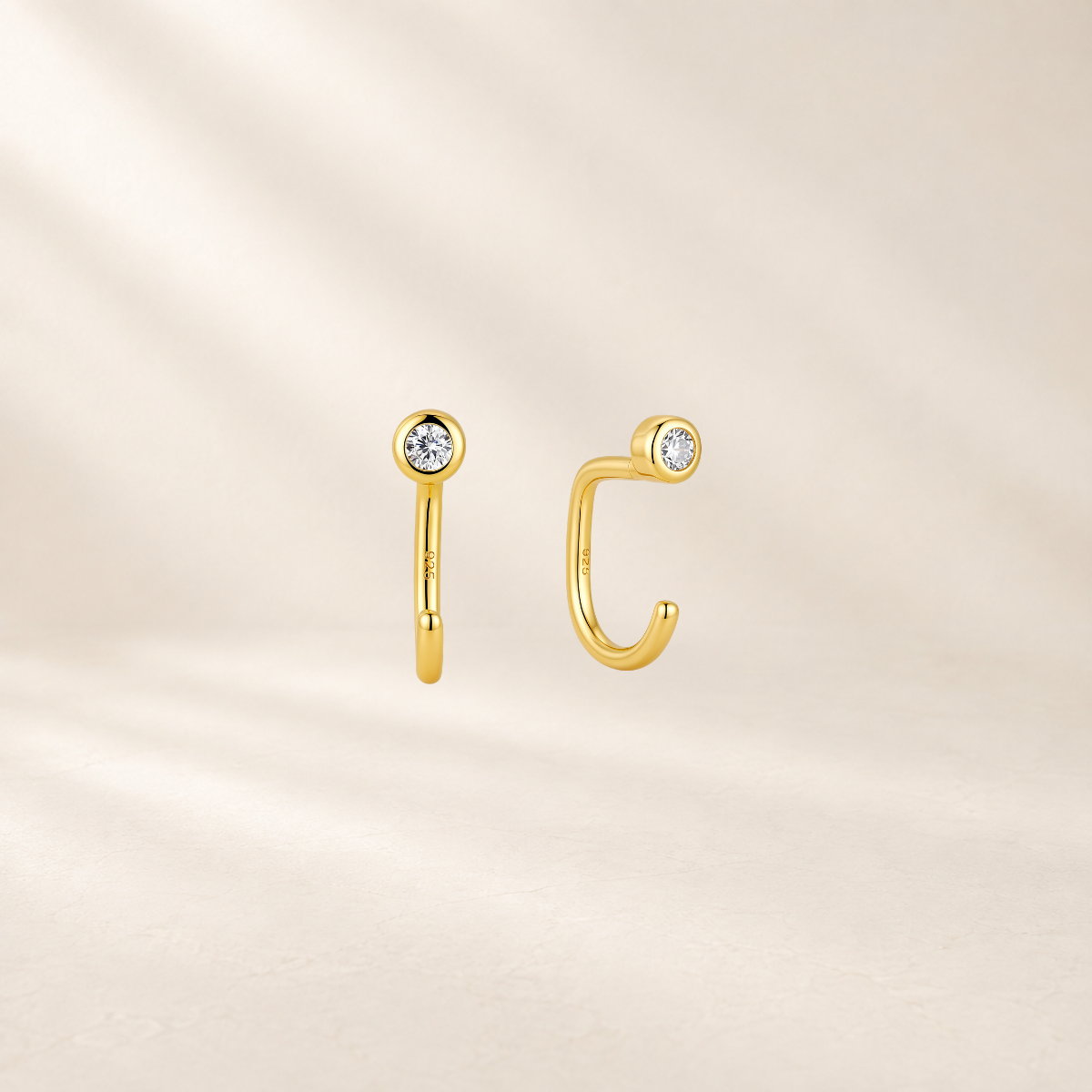 Bezel CZ Open Hoop Earrings