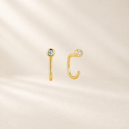 Bezel CZ Open Hoop Earrings